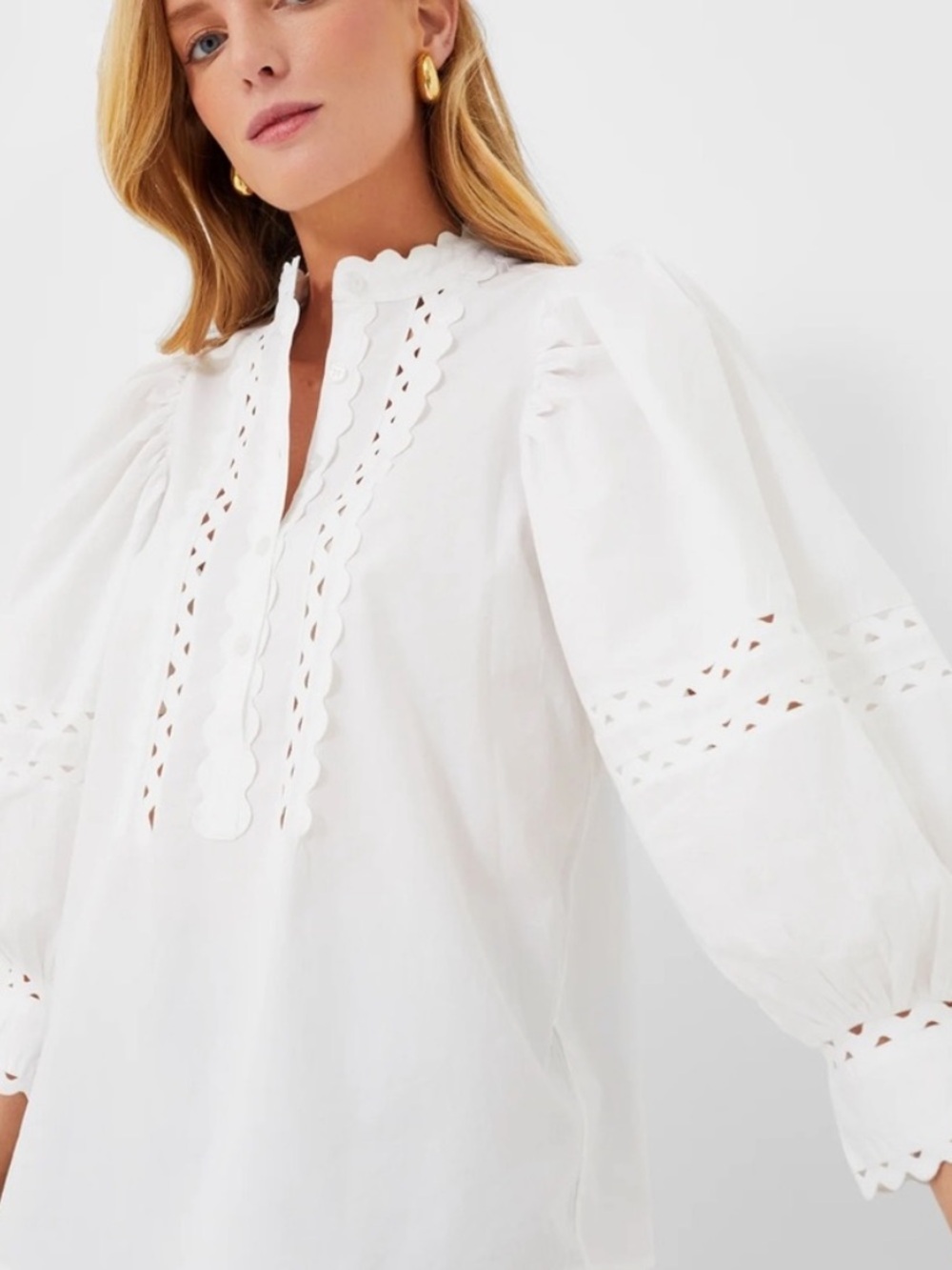 NWT Antik Batik Women’s White Rodo Blouse Size Small S Ric Rac Trimmed Shirt - Picture 2 of 7